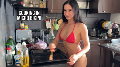 Cooking In A Micro Bikini- Too Hot For The Kitchen