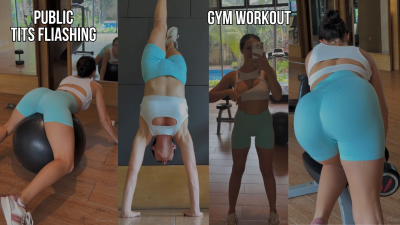 Sexy Workout, Jumping On A Ball, Tits Flash In A Public Gym