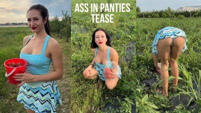 Slutty Girl Strawberry Picking And Teasing With Ass In Panties