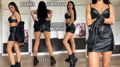 Leather Goddess Makes Her Plug Slut Cum & Lick CEI Humiliation