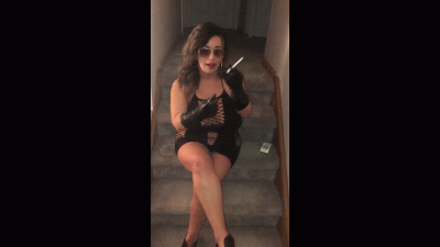 Dominant Horny MILF Smokes On Stairs