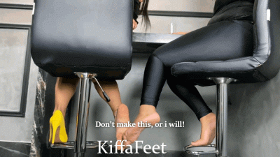 Goddess Kiffa And Vic Footsie With Friends On Bar And Foot POV Footsie Feet Soles Dangling High Heels Scarpin Toe Clamping Scrunched Soles Wrinkled Soles