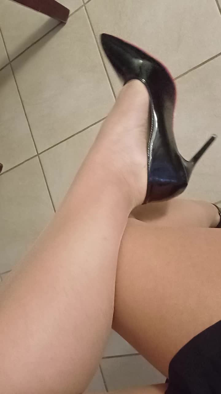 Shiny Black Heels & Nude Stockings POV Dangling Teas