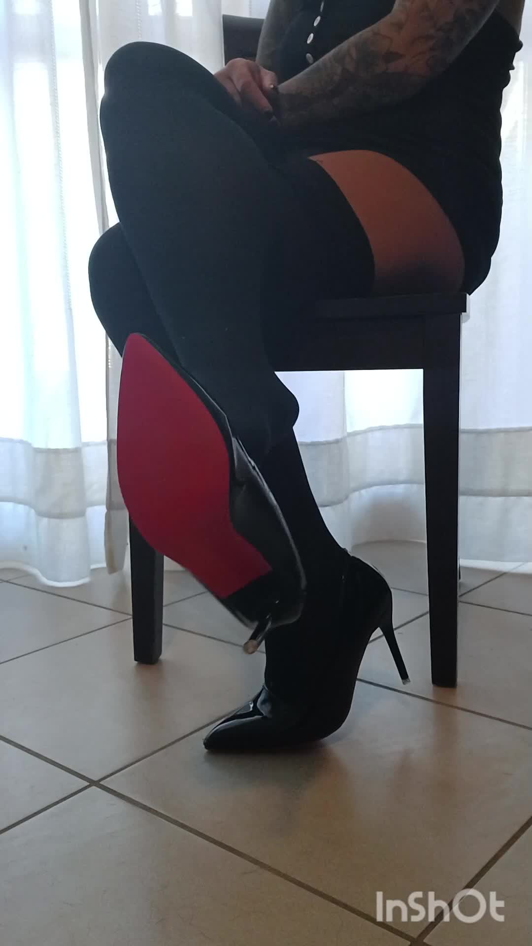 Elegant Black Heels & Stockings - Teasing Dangling And Crossing Legs