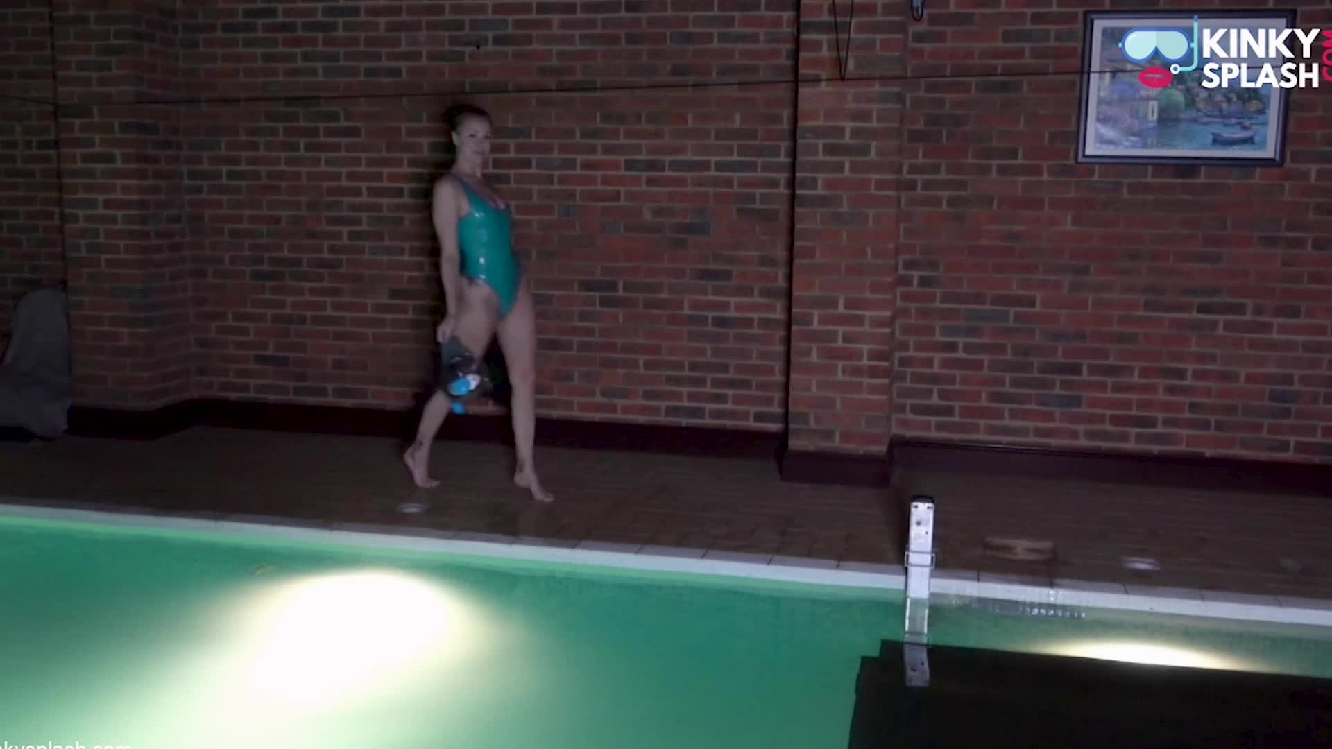 Night Swim In Latex Swimsuit & Full Face Mask