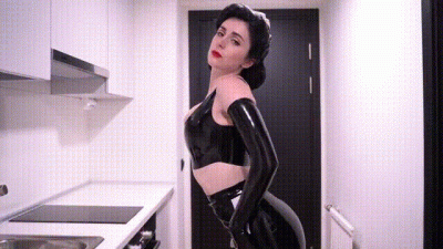 Latex Maid Washes Dishes