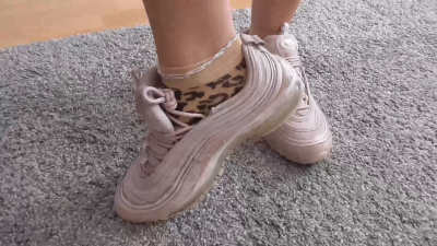 Dirty Pink Sneaker Shoejob And Leopard Nylon Sockjob