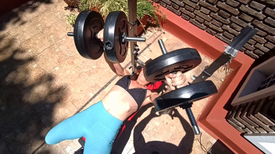 Sweaty Outdoor Flexing And Press