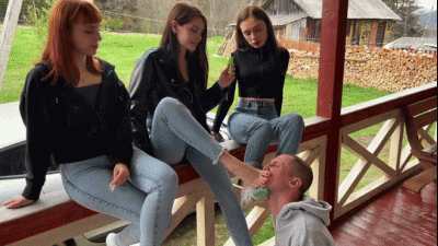 Group Foot Domination And Socks Worship Femdom Outdoor With Sofi, Kira And Dina