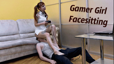 Pigtailed Anime Gamer Girl Ignoring Fullweight Facesitting While Playing