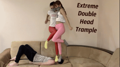 Extreme Double Femdom Head Trampling And Full Weight Head Standing From Cruel Mistresses Kira And Sofi