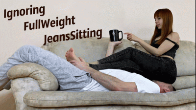 Dominant Girlfriend In Black Jeans Ignoring Fullweight Facesitting During Drinks Tea And Watch News