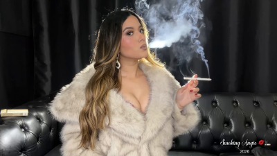 Angie Smoking vs 120S In A Fur Coat Close Up!