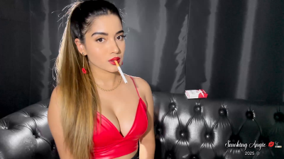 High Ponytail, Leather Low Cut Top And Smoke Tease With Marlboro Red 100S Close Up!