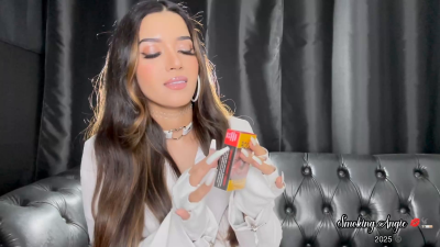 Angie Smokes Marlboro Reds In White Leather Close Up!