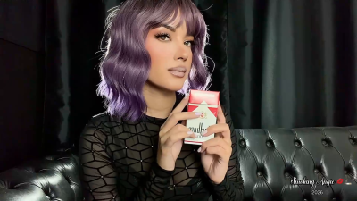 Short Purple Hair, Nude Glossy Lips And Marlboro Red 100S Close Up!