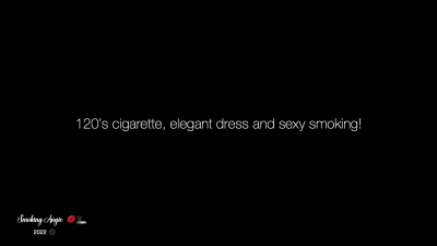 Sensually Smoking 120S Cigarette In An Elegant Olive Dress!