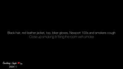 Black Hair, Red Leather Jacket, Biker Gloves, Top, Newport 100S And Smokers Cough Close Up Smoking And Filling The Room With Smoke