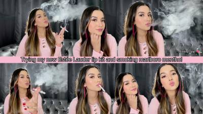 Trying My New Estee Lauder Lip Kit And Smoking Marlboro Menthol
