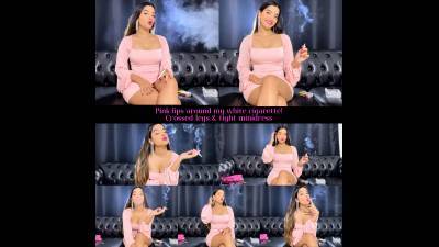 Pink Lips Around My White Cigarette! Crossed Legs & Tight Minidress