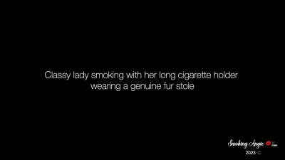 Classy Lady Smoking With Her Long Cigarette Holder Wearing A Genuine Fur Stole!