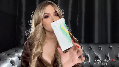 Sophisticated Blonde Goddess Smoking Misty Menthol 120S And Blowing Smoke In Your Face Wearing A Fur Stole!