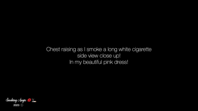 Chest Raising As I Smoke A Long White Cigarette Side View Close Up! In My Beautiful Pink Dress!