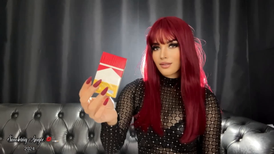 Redhead Bimbo Doll Power Smoking Marlboro Reds For You Wearing Black Eyeshadow And Clear Glossy Lips!