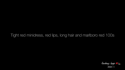 Tight Red Minidress, Red Lips, Long Hair, Marlboro Red 100S