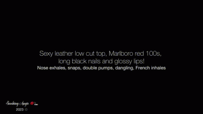 Sexy Leather Low Cut Top, Malrboro Red 100S And Glossy Lips