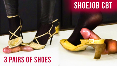 Cock Balls Stomping Shoejob In Cockbox 3 Pairs Of Shoes