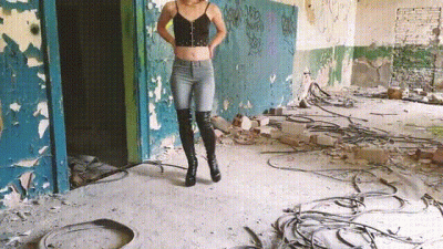 Boots, Jeans & Stepping Tease In An Abandoned Building