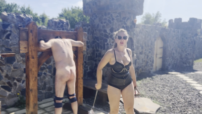 Puppy Whipped On The Medieval Stock