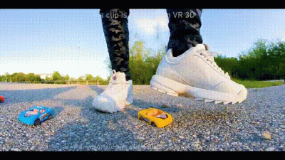 Girl Destroy 5 Toy Cars And Trample Them Really Hard And Make Them Small, Jump, Trample, Bounce And Kick Them Really Small