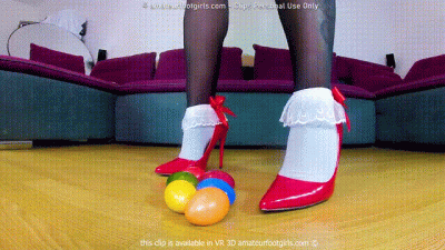 Cheerleader Girl Trample Easter Eggs With My High Heels And Nylons Often Show You My Feet And Shoe Soles, So You Can See How The Trample