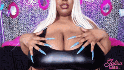 Sensual Long Blue Glitter Stiletto Nail And Big Tit Tease