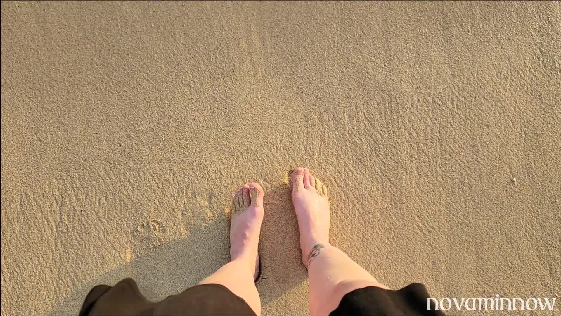 My Feet In Sunset Sand And Waves
