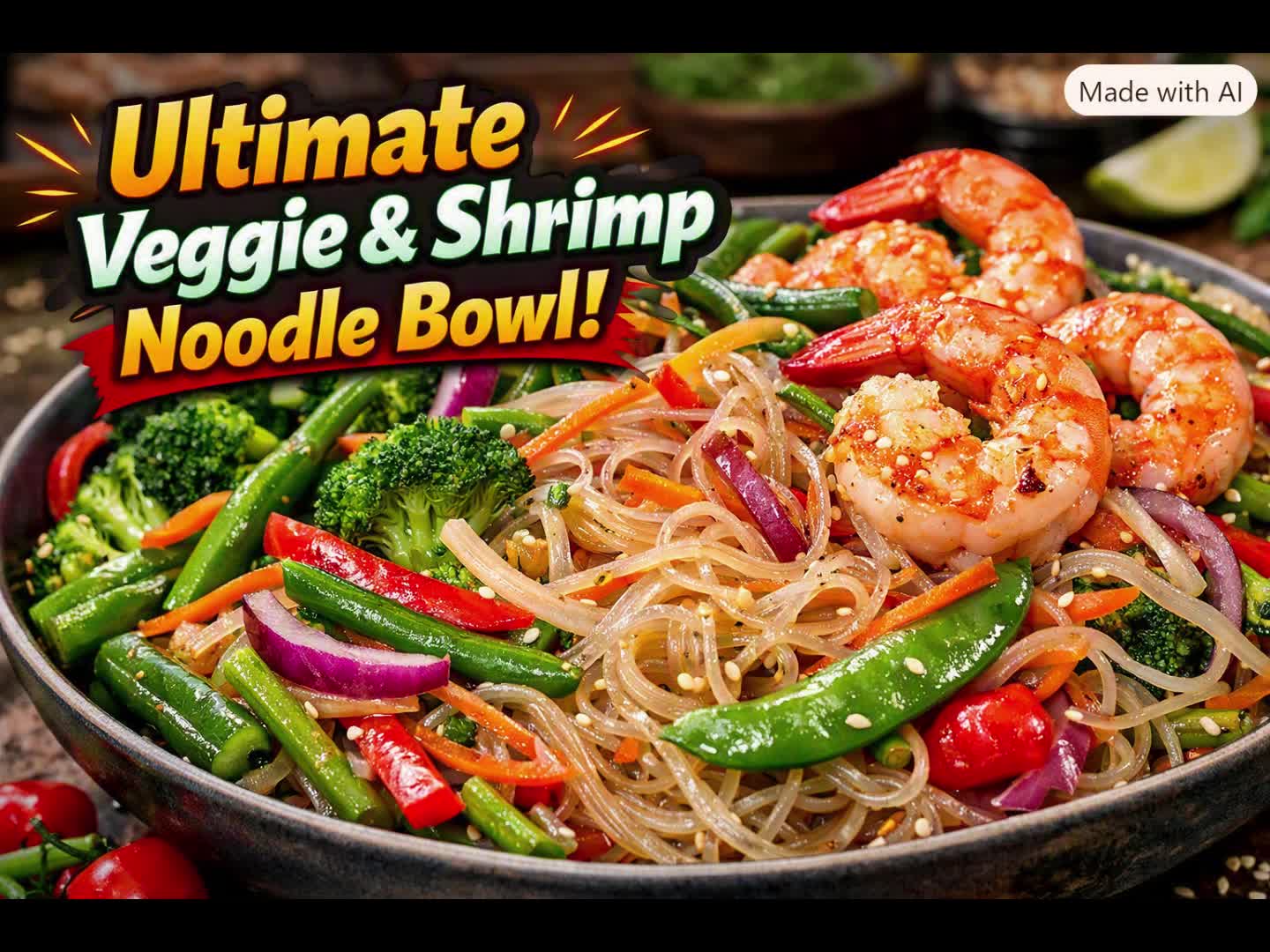 Ultimate Veggie And Shrimp Noodle Bowl!