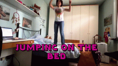 Just Jumping On The Bed For 5 Minutes In Jeans And T-Shirt.- Custom Video