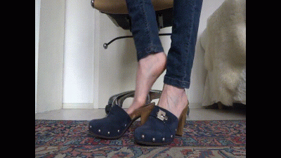 Wooden Sabots Mules In Blue Suede