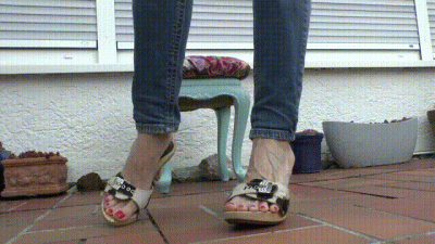 In Wooden Mules On The Terrace