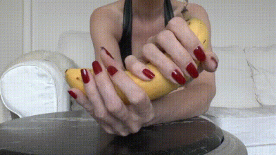 Fruits And Beautiful Hands With Red Fingernails