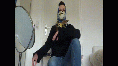 Silk Cloth Mask And Headscarf With Turtleneck Sweater And Jeans