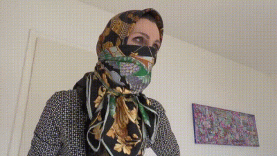 Lady Victoria Valente Styling Of Fabric Mask And Headscarf, JOI