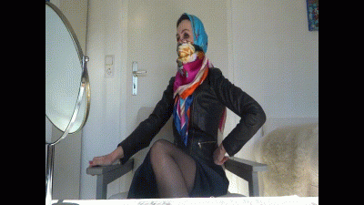 Satin Scarf Mask, Headscarf And Leather Jacket