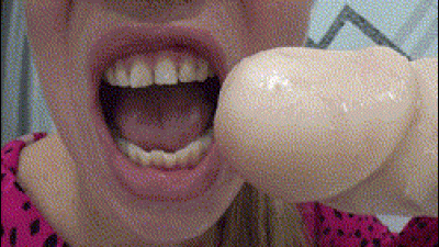 Horny Play And Biting Big Dildo With Sexy Lips