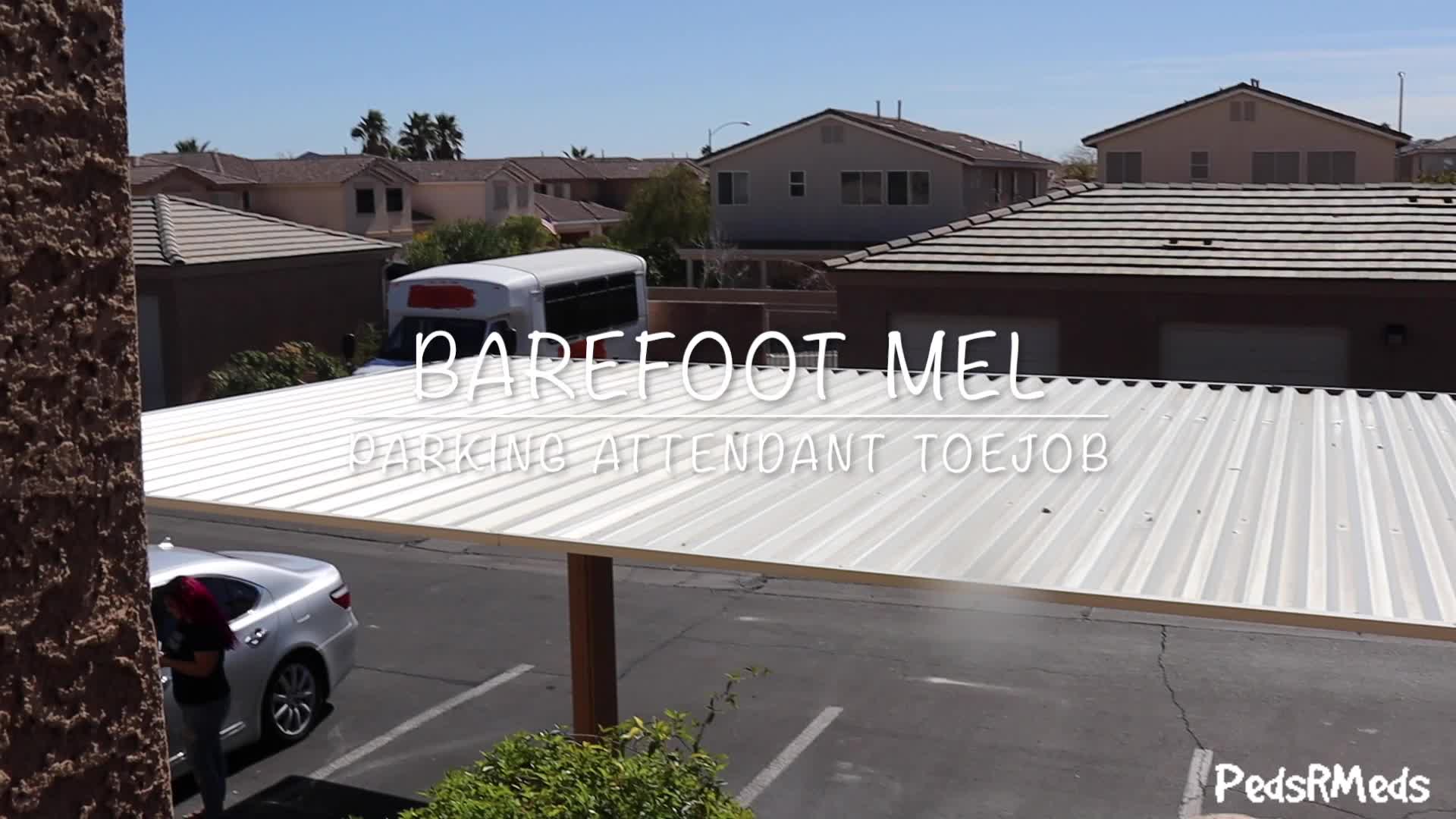 Barefoot Mel Parking Attendant Toejob