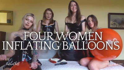 Four Women Inflating And Playing Withballoons