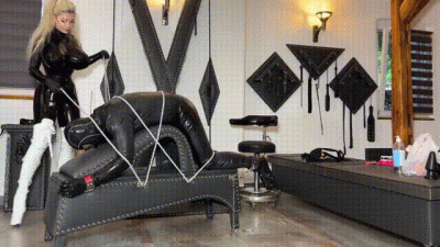 Rubber Slavena Ballbusting & Pegging Real Cock