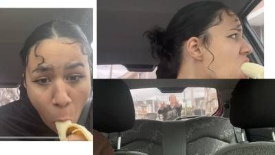 360P Embarrased Latina Gets Blowjob Prank With Banana In Car
